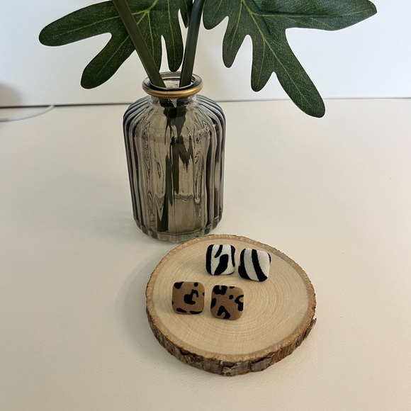 Animal Print Fabric Large Stud Earrings - Leopard Print Studs -Zebra Print Studs - Picture 5 of 12